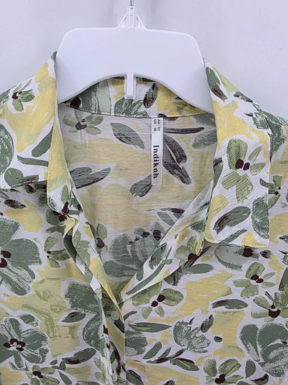 Indikah Green Yellow Floral Button-Up Romper – Size‎ M – Cotton Flowy